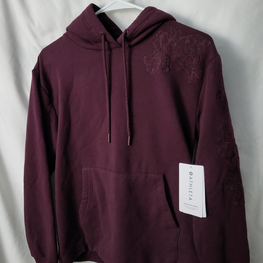 Beautiful NWT Athleta Floral Embroidered Maroon Hoodie - Picture 2 of 7